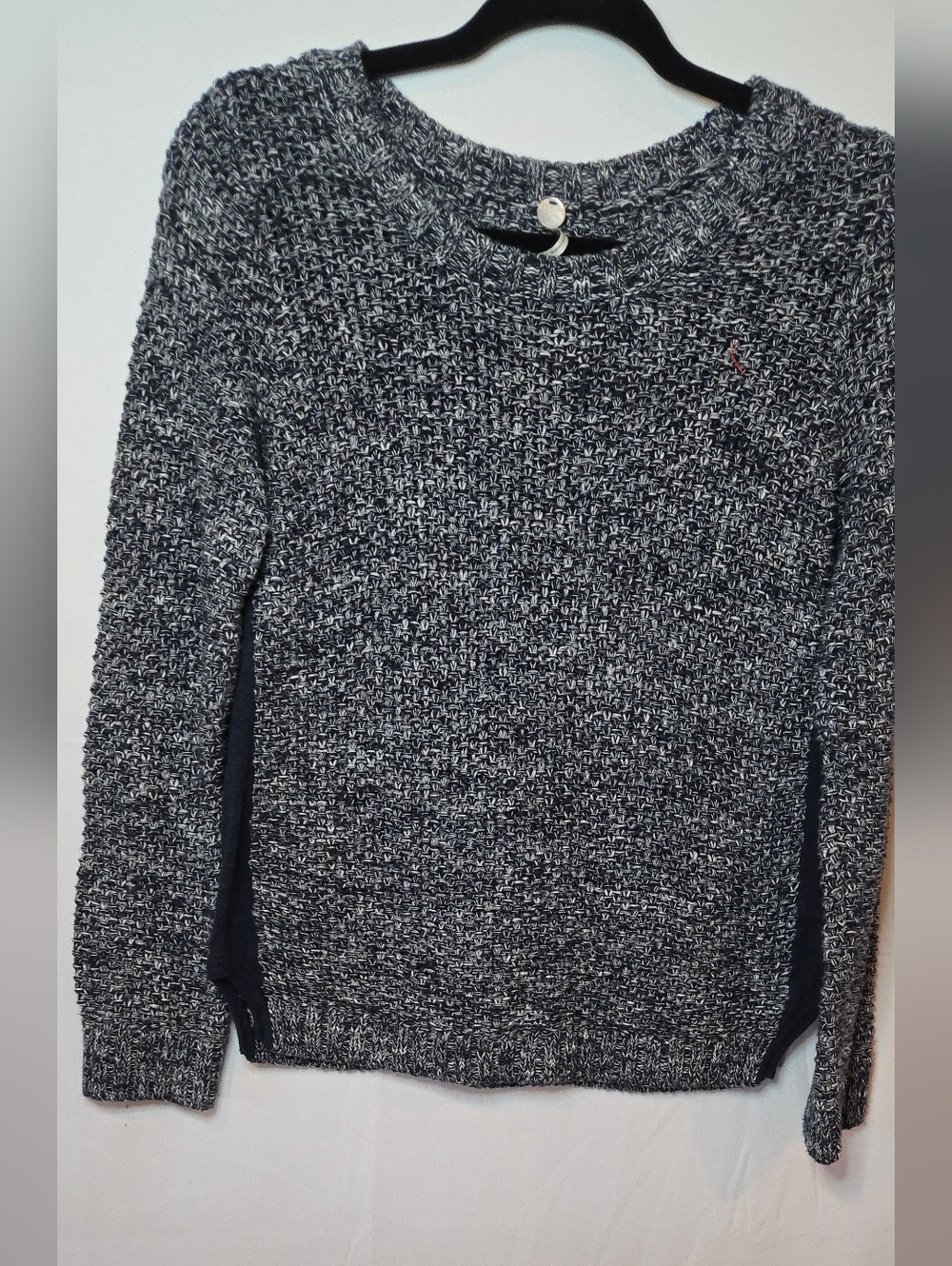 Margaret O'leary Women’s Small Cotton Marled Crewneck Sweater Navy White